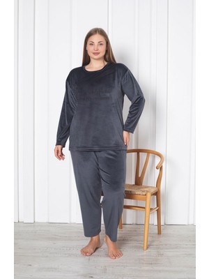 Asel Büyük Beden Kırmızı Likralı Soft Kadife Pijama Takımı