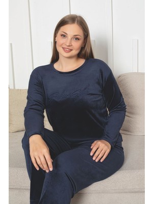 Asel Büyük Beden Kırmızı Likralı Soft Kadife Pijama Takımı