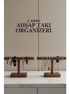 Myend 2'li Doğal Ahşap Takı Düzenleyici Seti, El Üretimi Takı Saat Standı Organizer