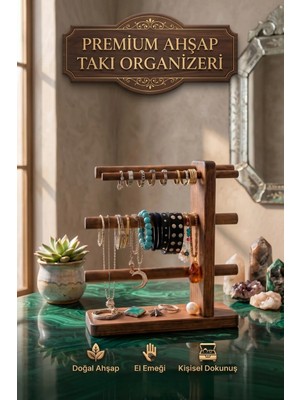 Myend Yeni Nesil Ahşap Takı Düzenleyici, Modern 4 Kollu Takı Organizeri Kolyelik Yüzüklük