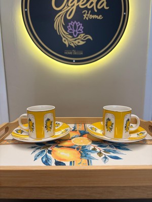 Ogeda Home 2'li Porselen Limon Desenli Fincan Seti- Limon Desenli Fincan Takımı