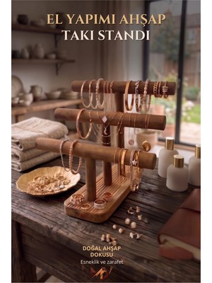 Myend Doğal Ahşap Takı ve Kolye Standı El Yapımı Kolye Bileklik Saat Organizeri