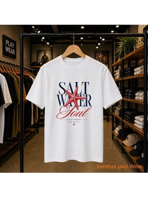 Playwear Salt Water Baskılı %100 Pamuk Oversize Bol Regular Fit Bisiklet Yaka T-Shirt