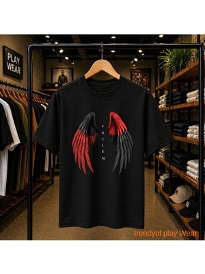 Playwear Red Blac Kanaat Baskılı %100 Pamuk Oversize Bol Regular Fit Bisiklet Yaka T-Shirt