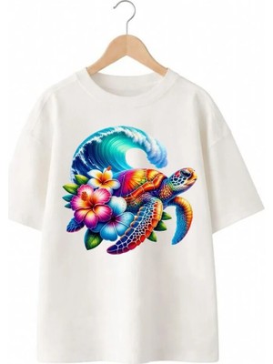 Playwear Sörf Karetta Baskılı %100 Pamuk Oversize Bol Regular Fit Bisiklet Yaka T-Shirt