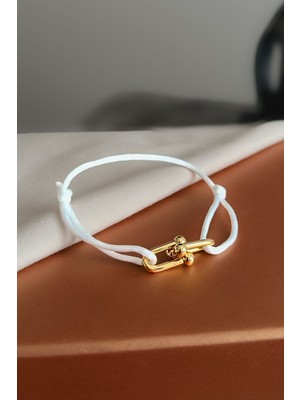 Dore Collection Marka Model-Premium 14K Altın Kaplama-  Ayarlanabilir Ipek Kordon Ip Bileklik