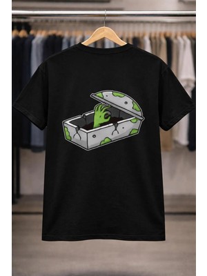 Playwear Play Wear Unisex Bol Kalıp Tabut Canavar Bisiklet Yaka Baskılı T-Shirt
