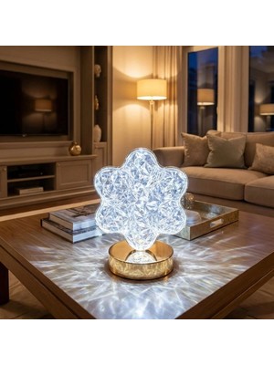Pileli Store Çiçek Model Kristal LED Masa Lambası – Dokunmatik, 3 Renk Işık Modlu, Şarjlı Mini Dekoratif Gece Lambası