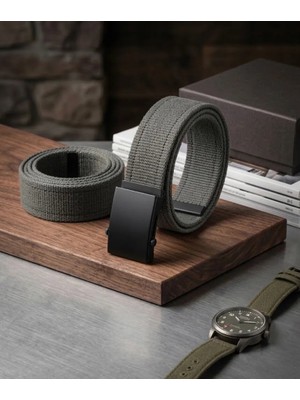 Zekton 4 cm Siyah Tokalı Haki Spor Kanvas Kemer