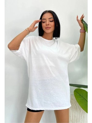 Syndra Unisex Pamuk Bisiklet Yaka Boyfriend Örme Oversize T-Shirt