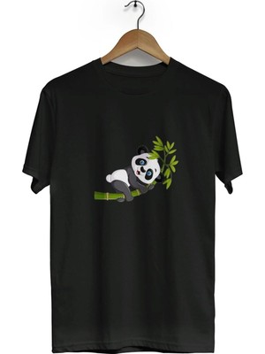Zokawear Unisex Bol Kalıp Panda Baskılı Kısa Kol Bisiklet Yaka Tişört 2939