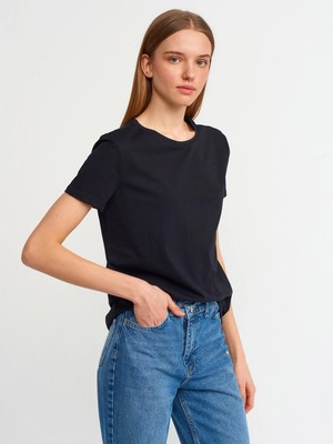 Dilvin 3471 %100 Pamuk Bisiklet Yaka Basic T-Shirt-Siyah