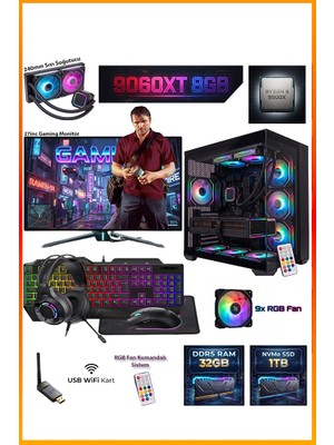 Comloji Ga-Deluxe Rx 9060 Xt 8gb + Ryzen 9 9900X 32GB Ddr5 1tb M.2 Sıvı Soğutmalı 27" Monitörlü Masaüstü Oyuncu Bilgisayarı Seti