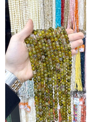 Uçar Doğal Taş Örümcek Akik Taşı Küre Kesim Parlak Yeşil 8mm Doğal Taş Dizi [AB+]