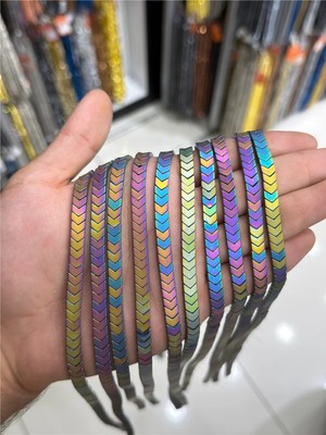 Uçar Doğal Taş Hematit Taşı Çavuş Kesim Mat Gökkuşağı 6x3mm Doğal Taş Dizi
