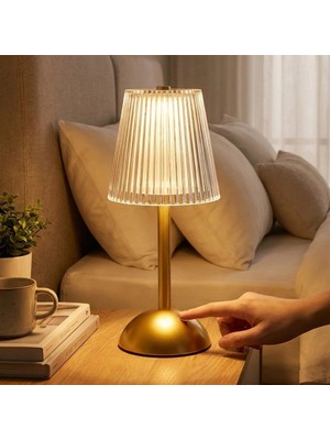 Pileli Store Uzun Klasik Çizgili Model LED Masa Lambası – Dokunmatik, 3 Renk Işık Modlu, Şarjlı Dekoratif Gece Lambası