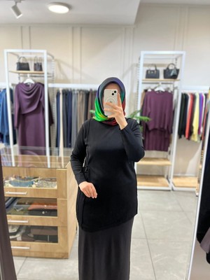 Tığ Triko Bağlama Detaylı Tunik Siyah 22111