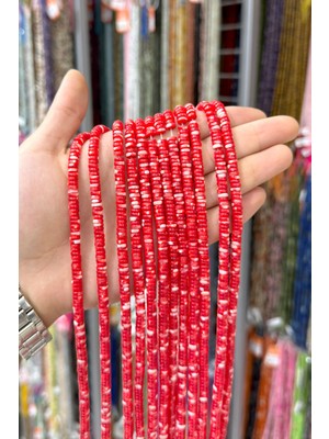 Uçar Doğal Taş Sedef Taşı Rondela Kesim Parlak Kırmızı 6x2mm Doğal Taş Dizi [AA]