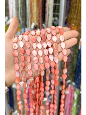Uçar Doğal Taş Sedef Taşı Damla Kesim Parlak Kırmızı 10x15mm Doğal Taş Dizi [AA]