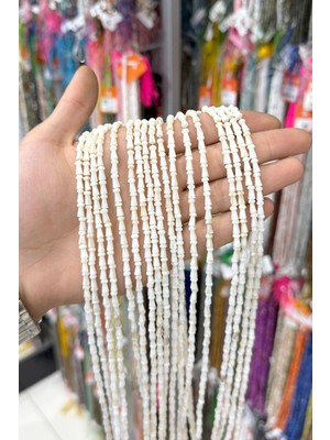 Uçar Doğal Taş Sedef Taşı Mantar Kesim Parlak Beyaz 4x8mm Doğal Taş Dizi [AA]