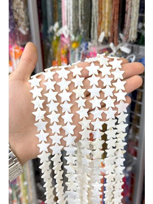 Uçar Doğal Taş Sedef Taşı Yıldız Kesim Parlak Beyaz 16x3mm Doğal Taş Dizi [AA]