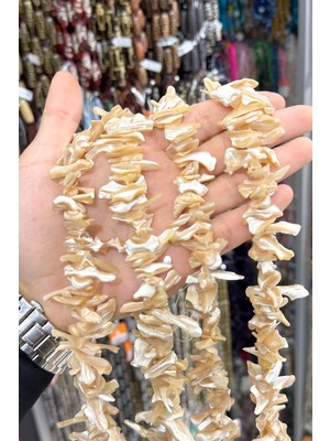 Uçar Doğal Taş Sedef Taşı Amorf Kesim Parlak Kahverengi 30x5mm Doğal Taş Dizi [AA]