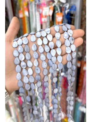 Uçar Doğal Taş Sedef Taşı Damla Kesim Parlak Gri 10x15mm Doğal Taş Dizi [AA]