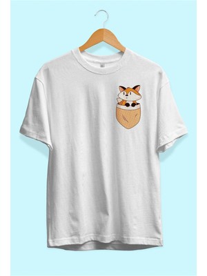 Zokawear Bol Kalıp Cep Tilki Tasarım Baskılı Tişört