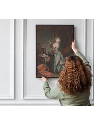 Pegziz Gitar Çalan Kadın Rokoko Dönemi Klasik Sanat Çerçeveli Sanat Poster Duvar Dekoru