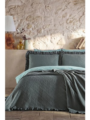 Doqu Home Leris Bouquet Fırfırlı Yatak Örtüsü Çift Kişilik Yeşil