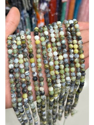 Uçar Doğal Taş Opal Taşı Küre Kesim Parlak Yeşil 6mm Doğal Taş Dizi [AA]