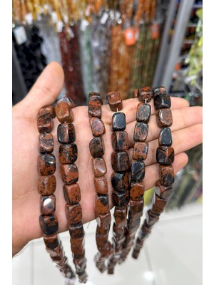 Obsidyen Taşı Dikdörtgen Kesim Kahverengi 10x14mm Doğal Taş Dizi