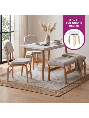Vilinze Ege Sandalye-Bank Avanos Ahşap Mdf Mutfak Masası Takımı - 70X120 cm