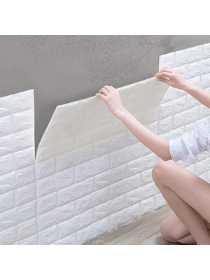 Kendinden Yapışkanlı Estetik 3D Boyut Duvar Kağıdı Paneli Beyaz (Beyaz)