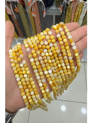 Sedef Taşı Küre Kesim Parlak Sarı 6mm Doğal Taş Dizi [AA]