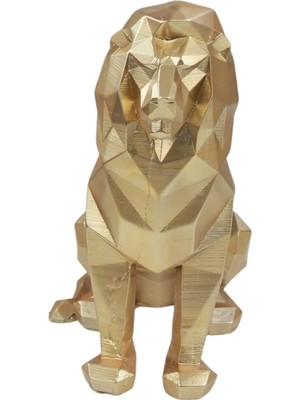 Evene Dekoratif Aslan Biblo Altın Renk 12X22 cm El Yapımı Heykel Süs Eşyası, Edekoaslan1
