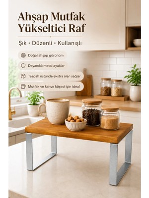 Myend Ahşap Dolap Içi Düzenleyici Metal Ayaklı Raf Tezgah Üstü Organizer Kahve Köşesi