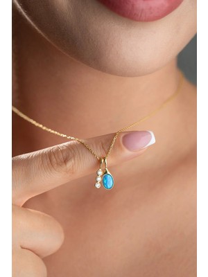 Nereze 925 Ayar Gümüş Gold Kaplama Oval Opal Taşlı Zirkon Taş Figürlü Kolye