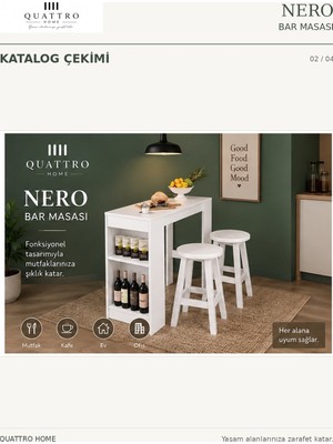 Quattro Home Nero Bar Masası