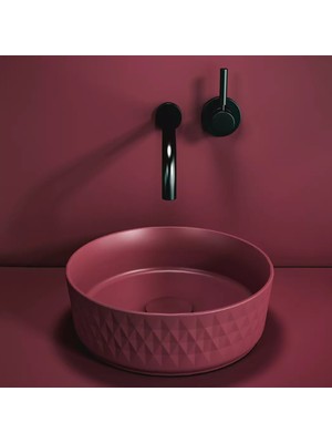 Isvea Davanti Tezgahüstü Elmas Dekorlu Lavabo 36 cm Rustik Bordo