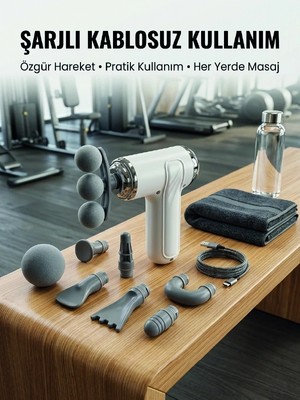 Genel Tedarik Taşınabilir Şarjlı Kas Masaj Tabancası Derin Doku Masajı Için 8 Başlıklı Profesyonel Cihaz