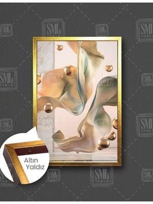 SML Tablo Gold Küreler Uçuşan Ipek Kumaş Dekoratif Modern Çerçeveli Dikey Kanvas Tablo