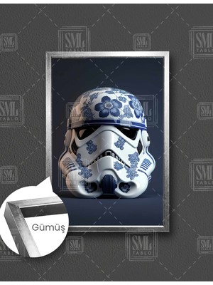 SML Tablo Star Wars Strormtrooper Maskesi Çini Seramik Çerçeveli Dikey Kanvas Tablo