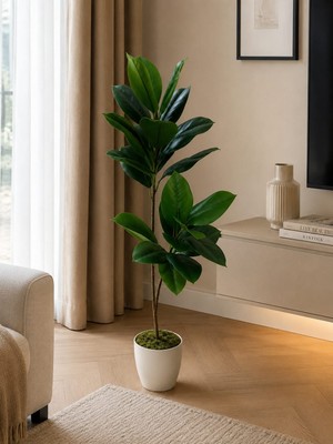 Maki Dekor Yapay Kauçuk Ağacı 100 cm Boyunda Saksılı Dekoratif Bitki