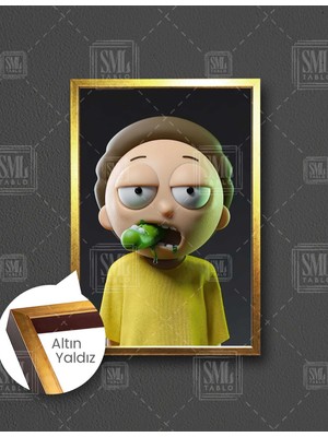 SML Tablo Rick And Mortie Pickle Rick Efsane Çizgi Dizi Çerçeveli Dikey Kanvas Tablo