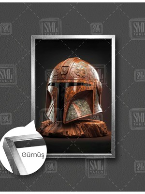 SML Tablo Star Wars Işlemeli Ahşap Art Deko Jedi Şövelye Maskesi Mask Çerçeveli Dikey Kanvas Tablo