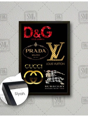 SML Tablo Lüks Marka Logoları Luxury Brands Logos Dekoratif Çerçeveli Dikey Kanvas Tablo