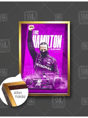 SML Tablo Lewis Hemilton Efsane Pilot F1 Pilotu Hız Tutkusu Çerçeveli Dikey Kanvas Tablo