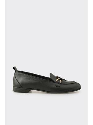 Elle Siyah Deri Kadın Loafer