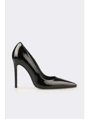 Elle Siyah Deri Kadın Stiletto
